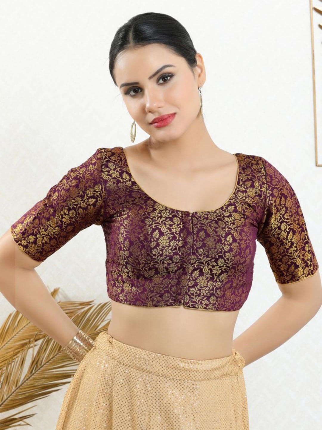 

SALWAR STUDIO Floral Woven Design Saree Blouse, Magenta