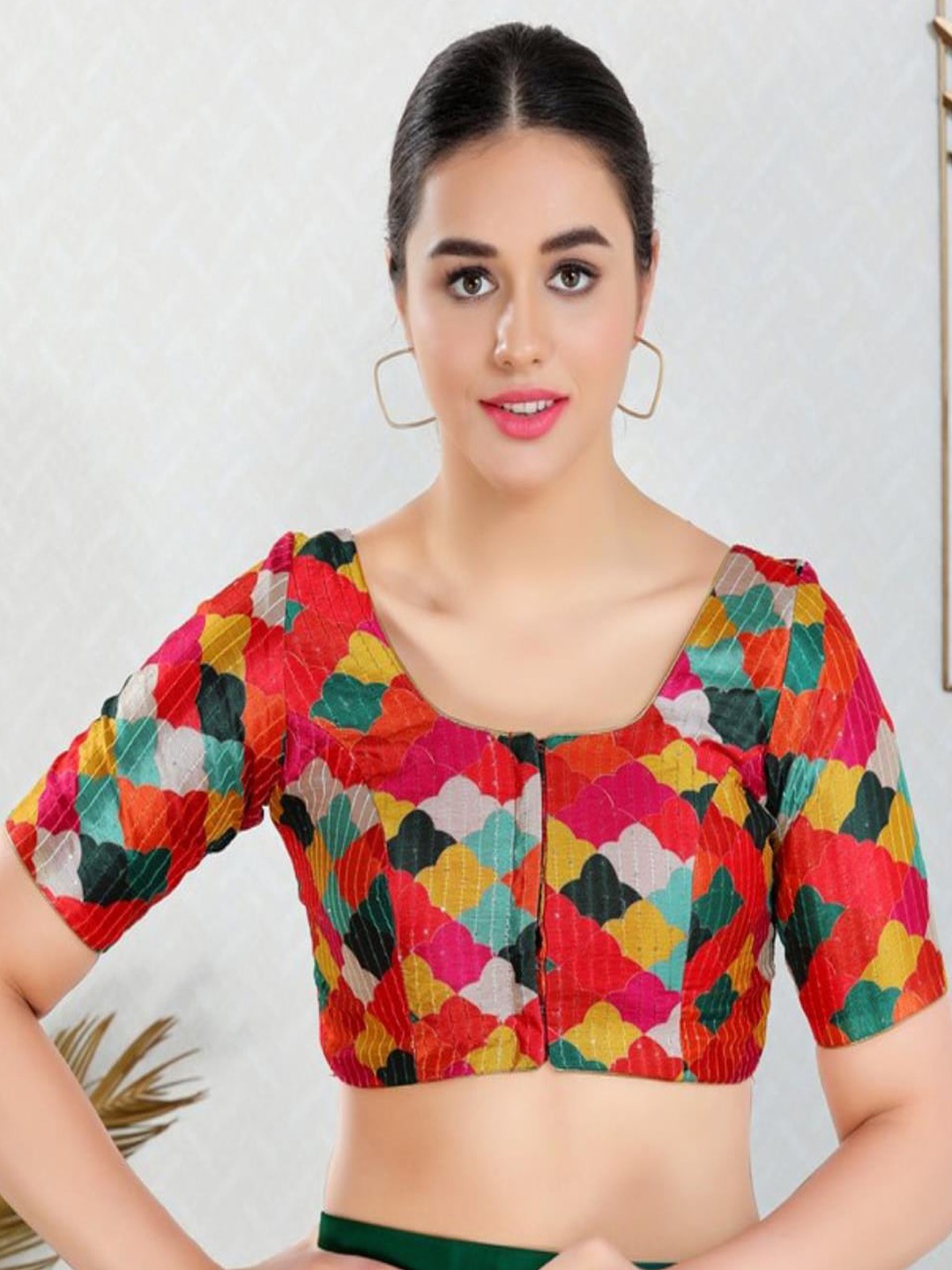 

SALWAR STUDIO Woven Design Art Silk Saree Blouse, Red