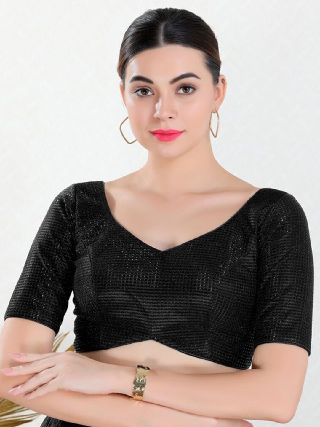 

SALWAR STUDIO Woven Design Saree Blouse, Black