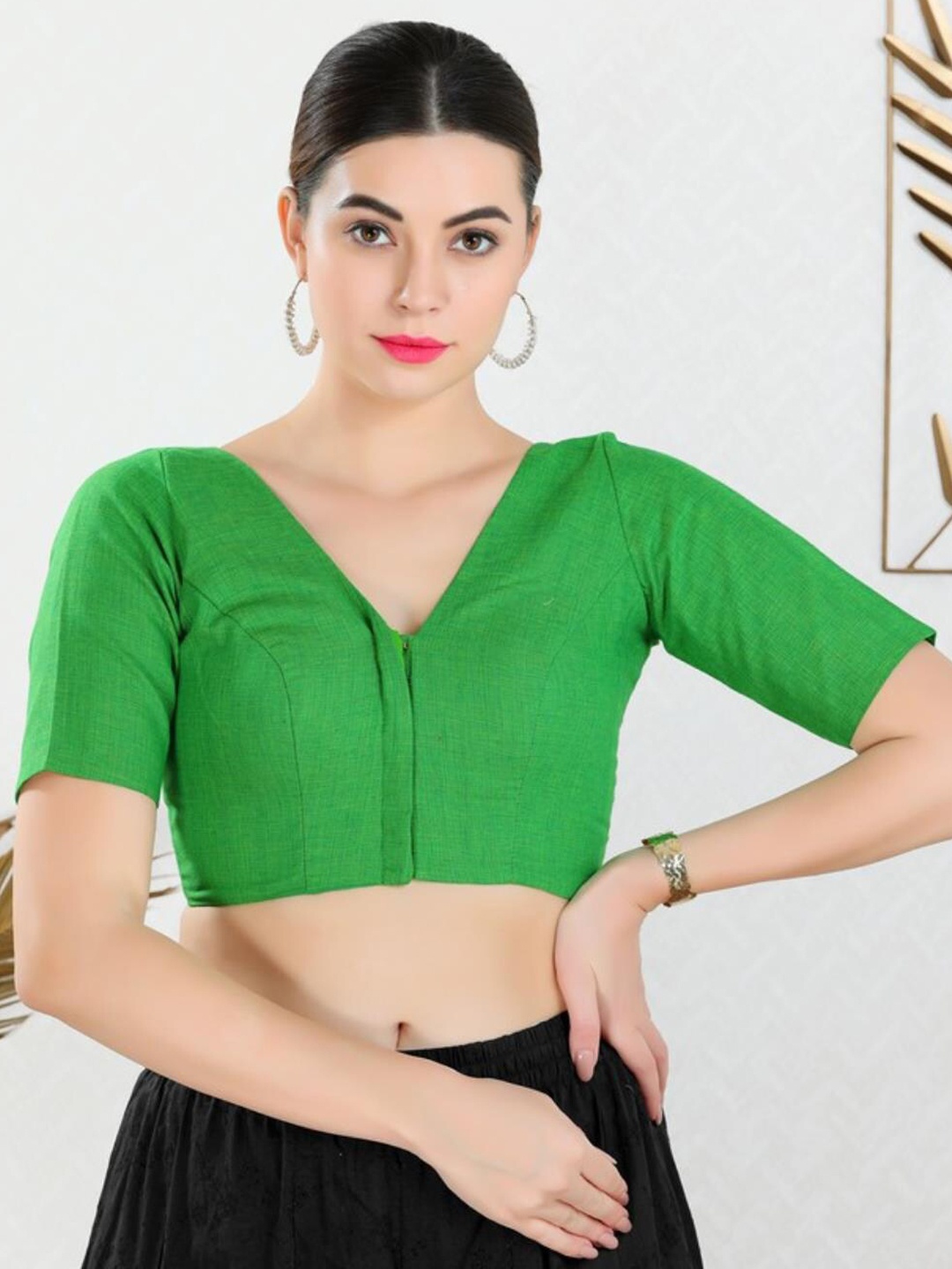 

SALWAR STUDIO V-Neck Readymade Saree Blouse, Green