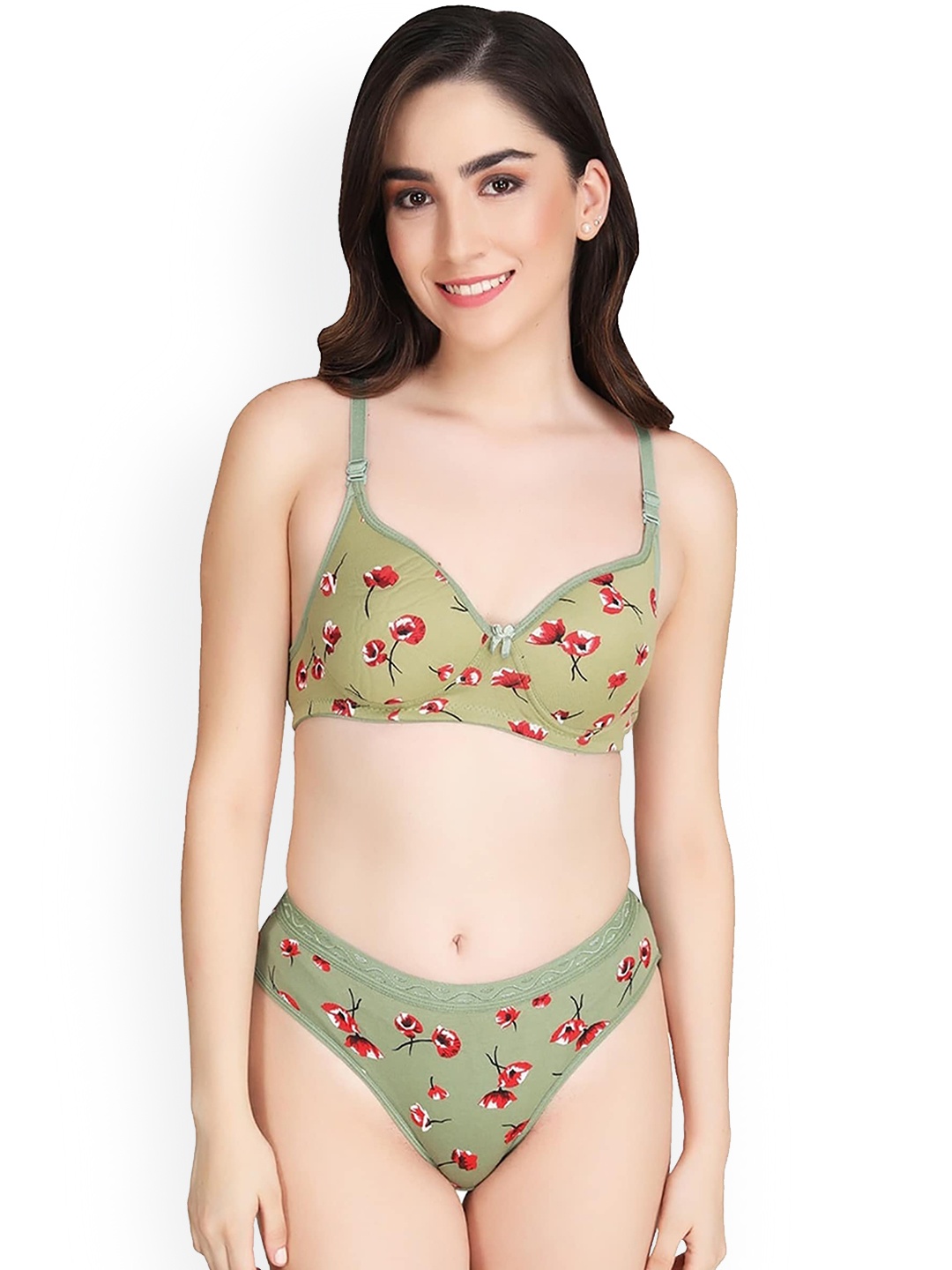 

AROUSY Printed Cotton Lingerie Set, Green