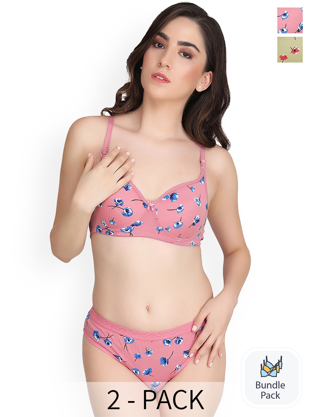 

PIBU Pack Of 2 Printed Cotton Lingerie Set, Green