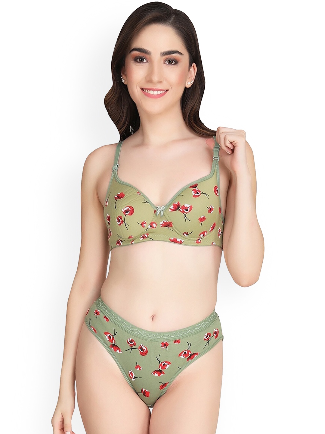 

Aamarsh Floral Printed Cotton Lingerie Set, Green