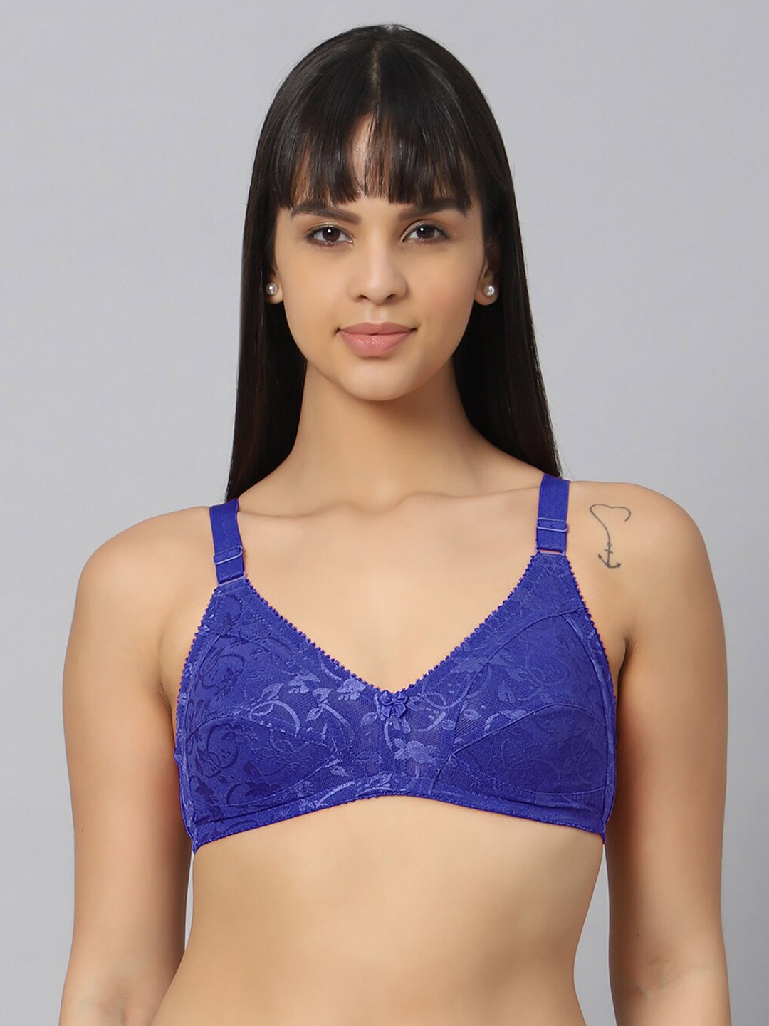 

Bluenixie Floral Full Coverage Non- Padded Multiway Straps Non-Wired Bra, Navy blue