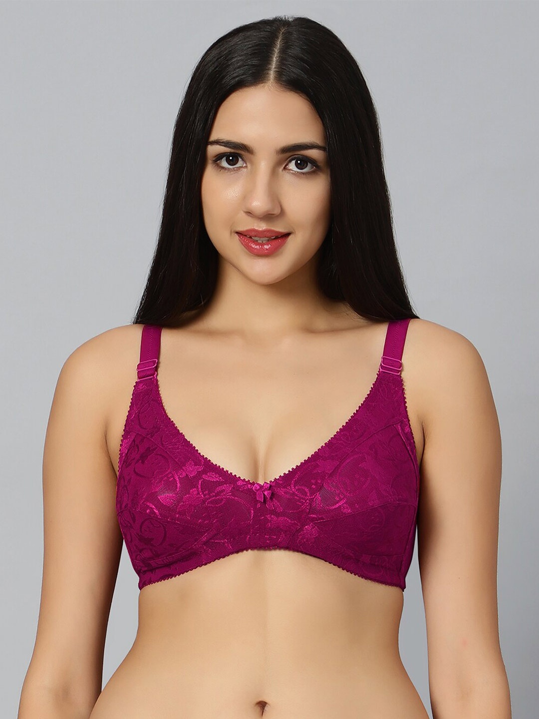 

Bluenixie Floral Self Design Full Coverage Bra With All Day Comfort, Burgundy
