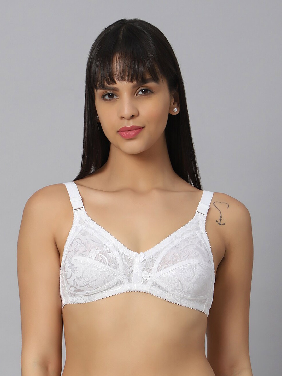 

Bluenixie Floral Self Design Full Coverage Non Padded Everyday Bra With All Day Comfort, White