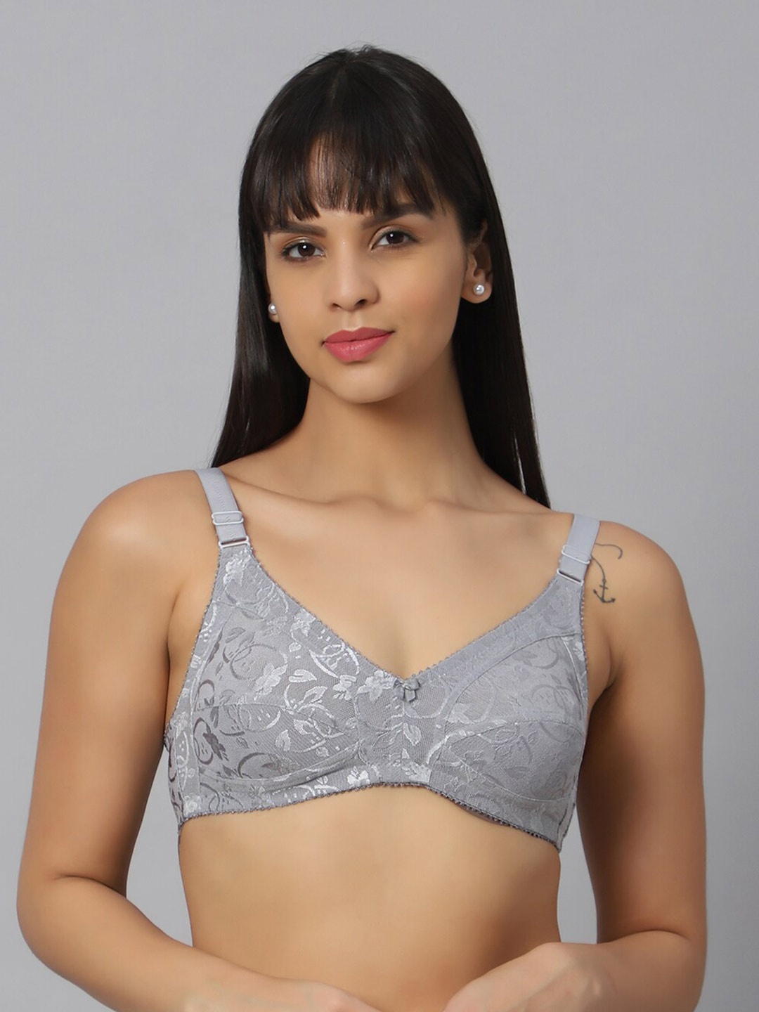 

Bluenixie Cotton Wirefree support Regular Straps Full Coverage Bra, Grey