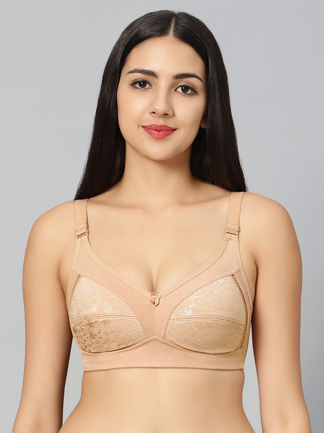 

Bluenixie Floral Self Design Full Coverage Non Padded Minimizer Bra With All Day Comfort, Nude