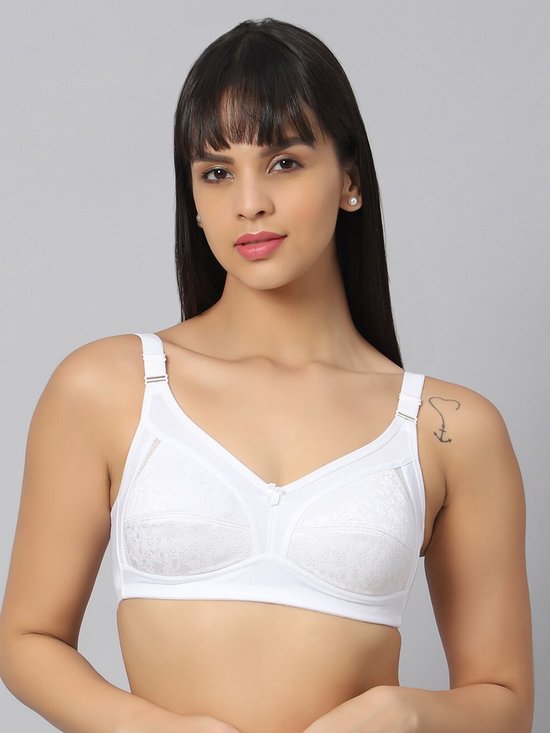 

Bluenixie Floral Non-Wired Full Coverage Cotton Bra, White