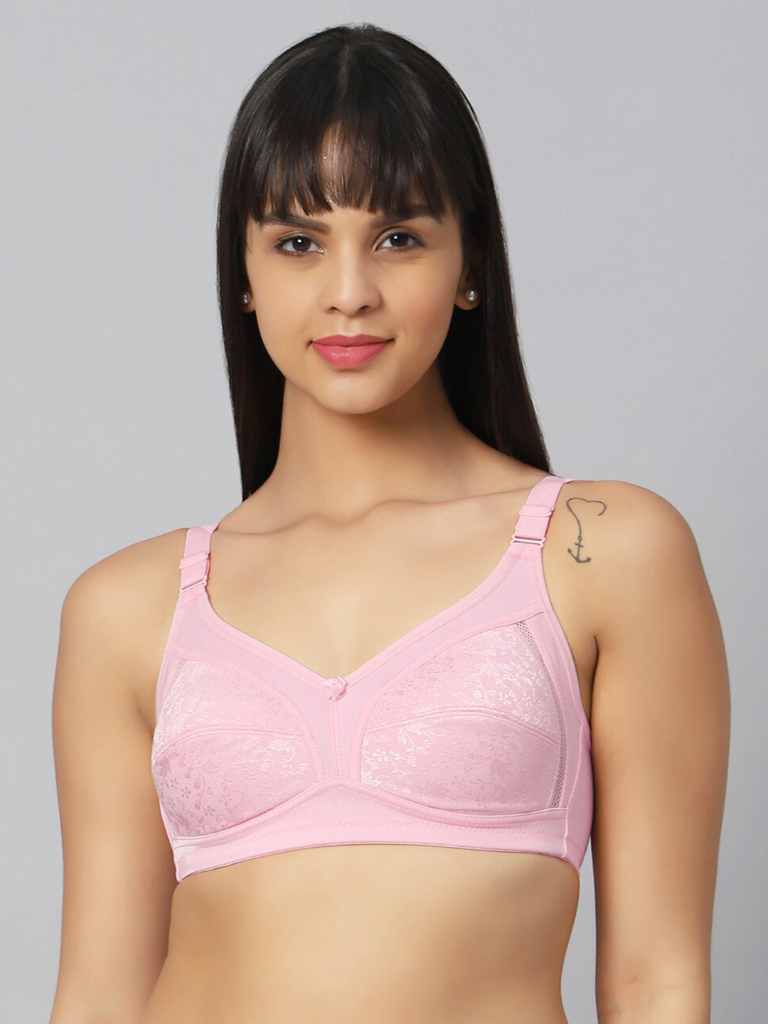 

Bluenixie Floral Self Designed Full Coverage Cotton Bra With All Day Comfort, Pink