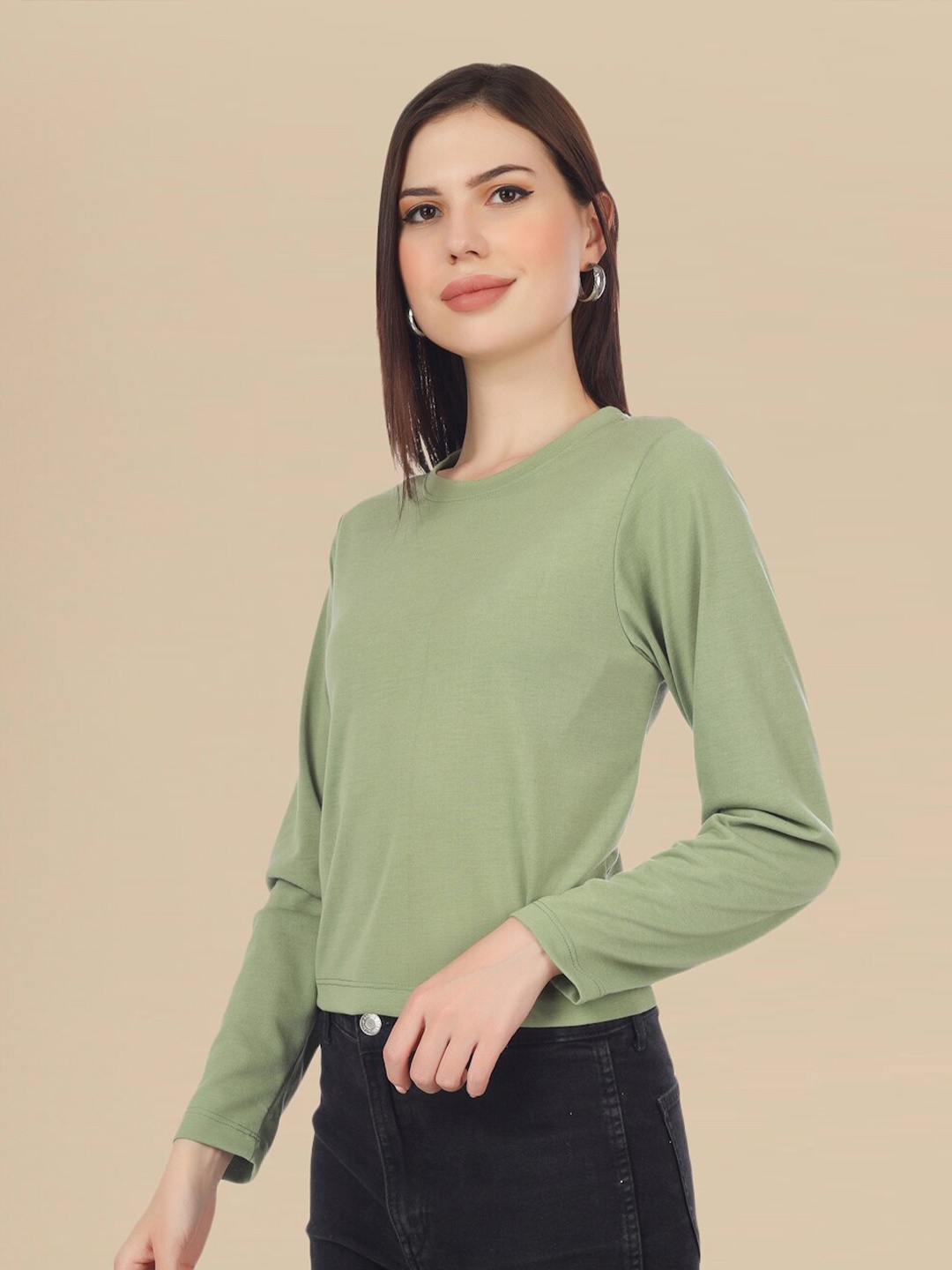 

DressBerry Round Neck Pure Cotton Top, Green