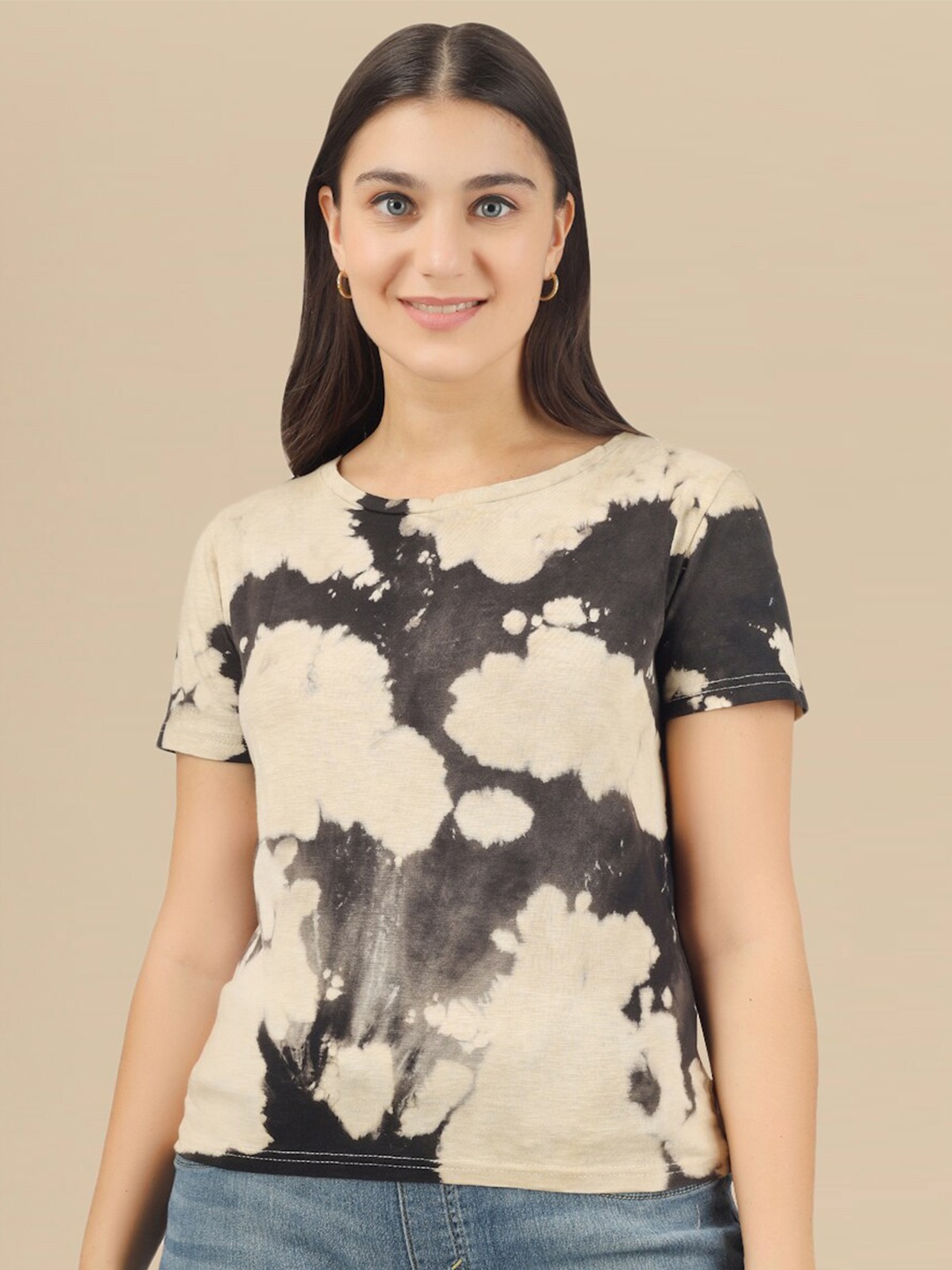 

DressBerry Abstract Printed Cotton Top, Beige