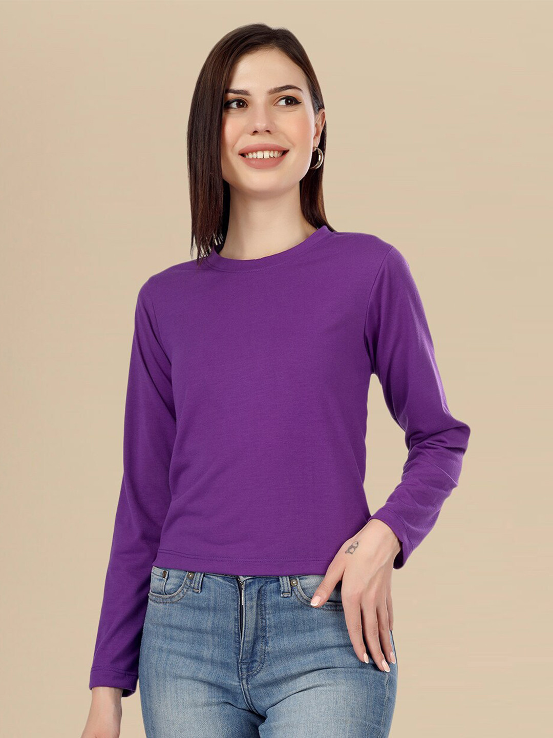 

DressBerry Round Neck Pure Cotton Top, Purple