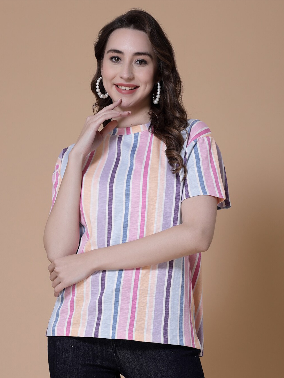 

DressBerry Striped Relaxed Fit T-shirt, Pink
