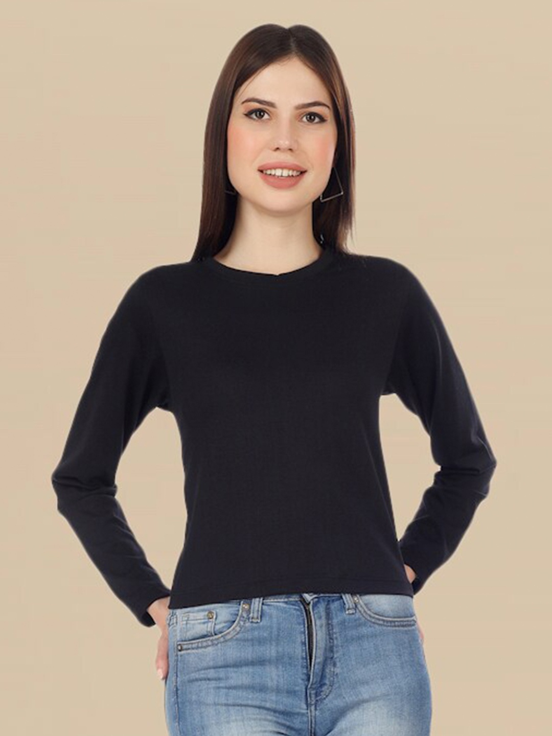 

DressBerry Round Neck Pure Cotton Top, Black