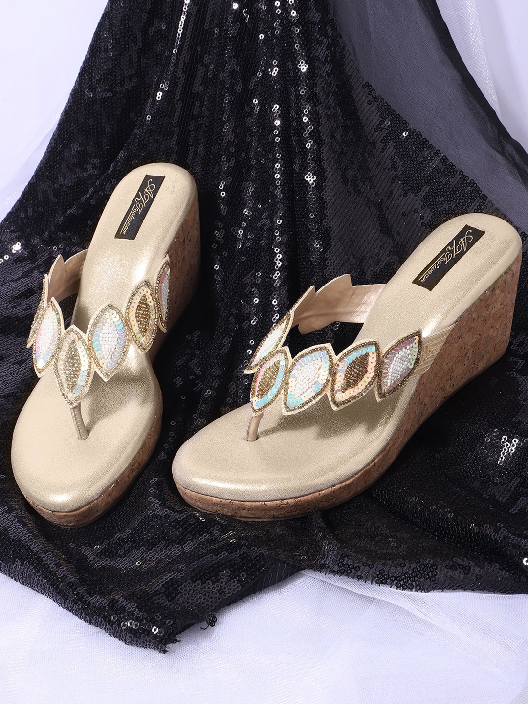 

AZ Footwear Embellished Wedge Heels, Gold