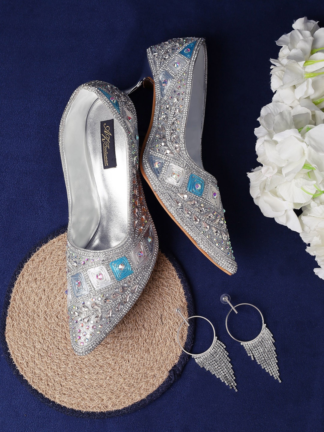

AZ Footwear Embellished Kitten Heel Pumps, Silver