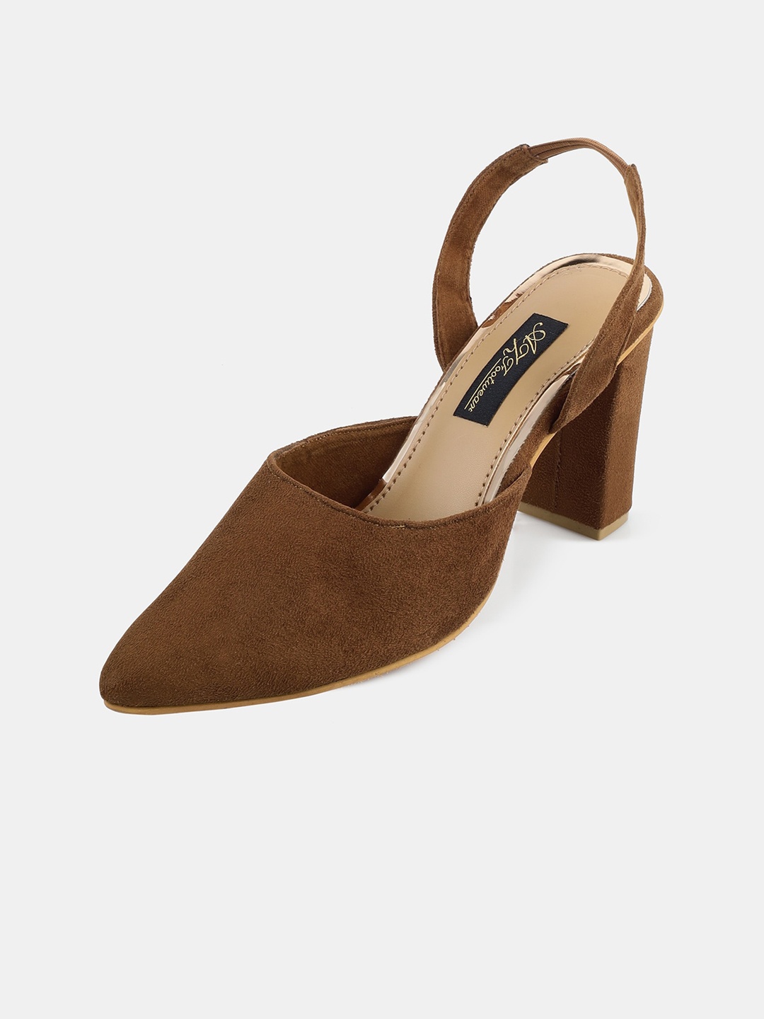 

AZ Footwear Pointed Toe Block Heel Pumps, Brown