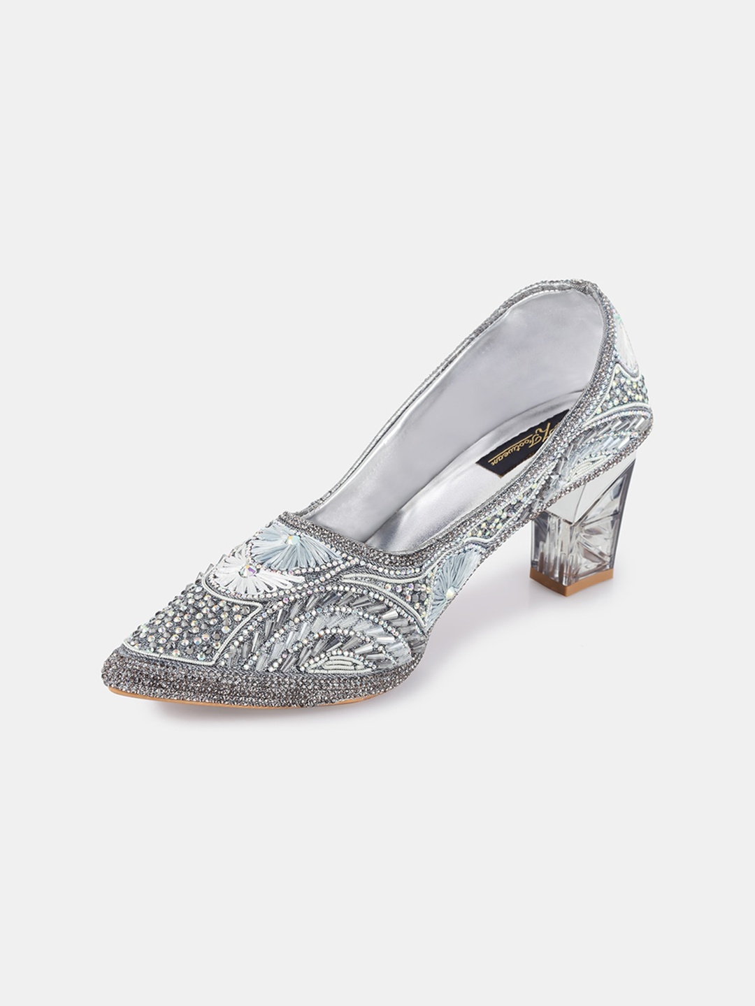 

AZ Footwear Embellished Block Heel Pumps, Grey