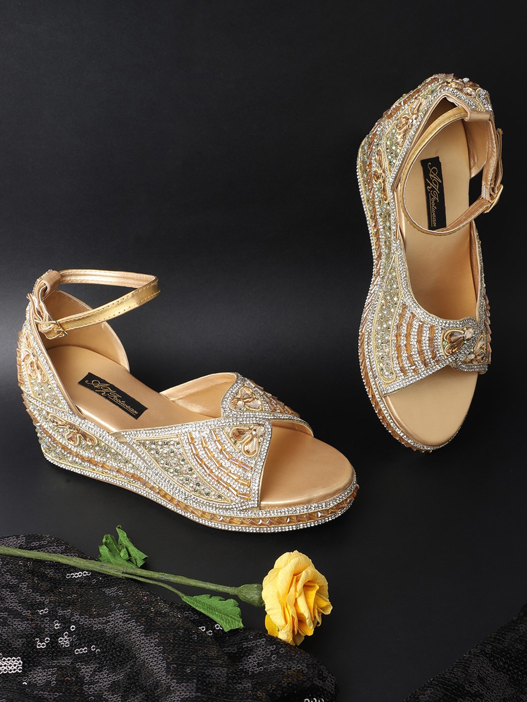 

AZ Footwear Embellished Wedge Heels, Gold