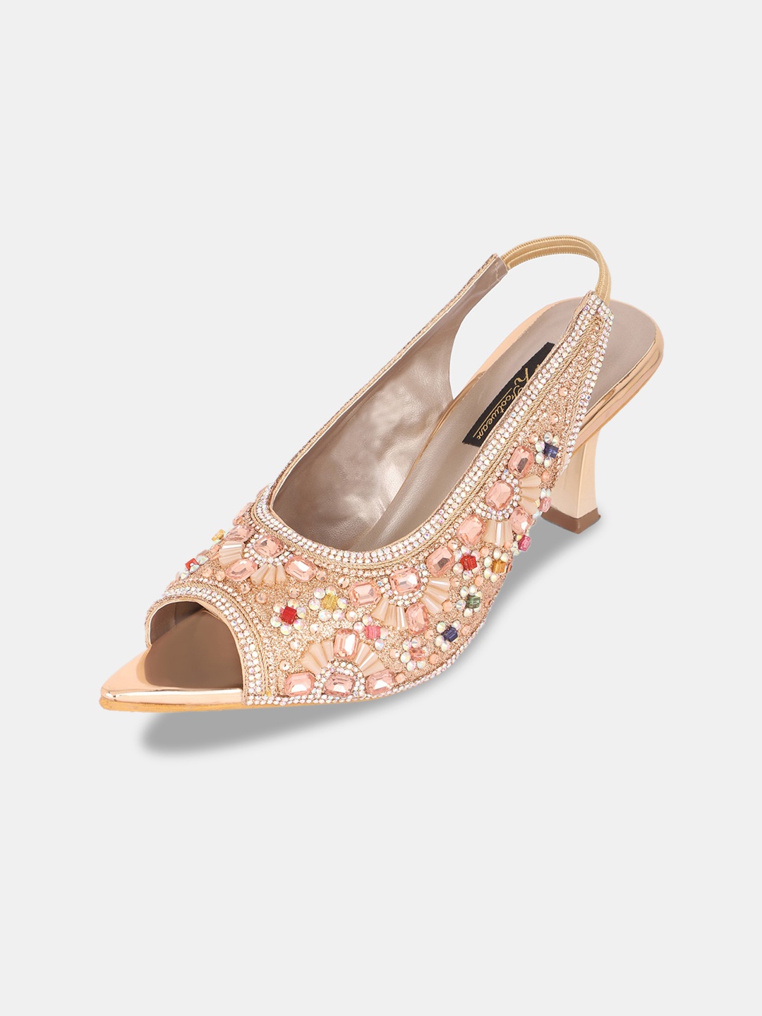 

AZ Footwear Party Embellished Slim Peep Toes With Backstrap, Peach