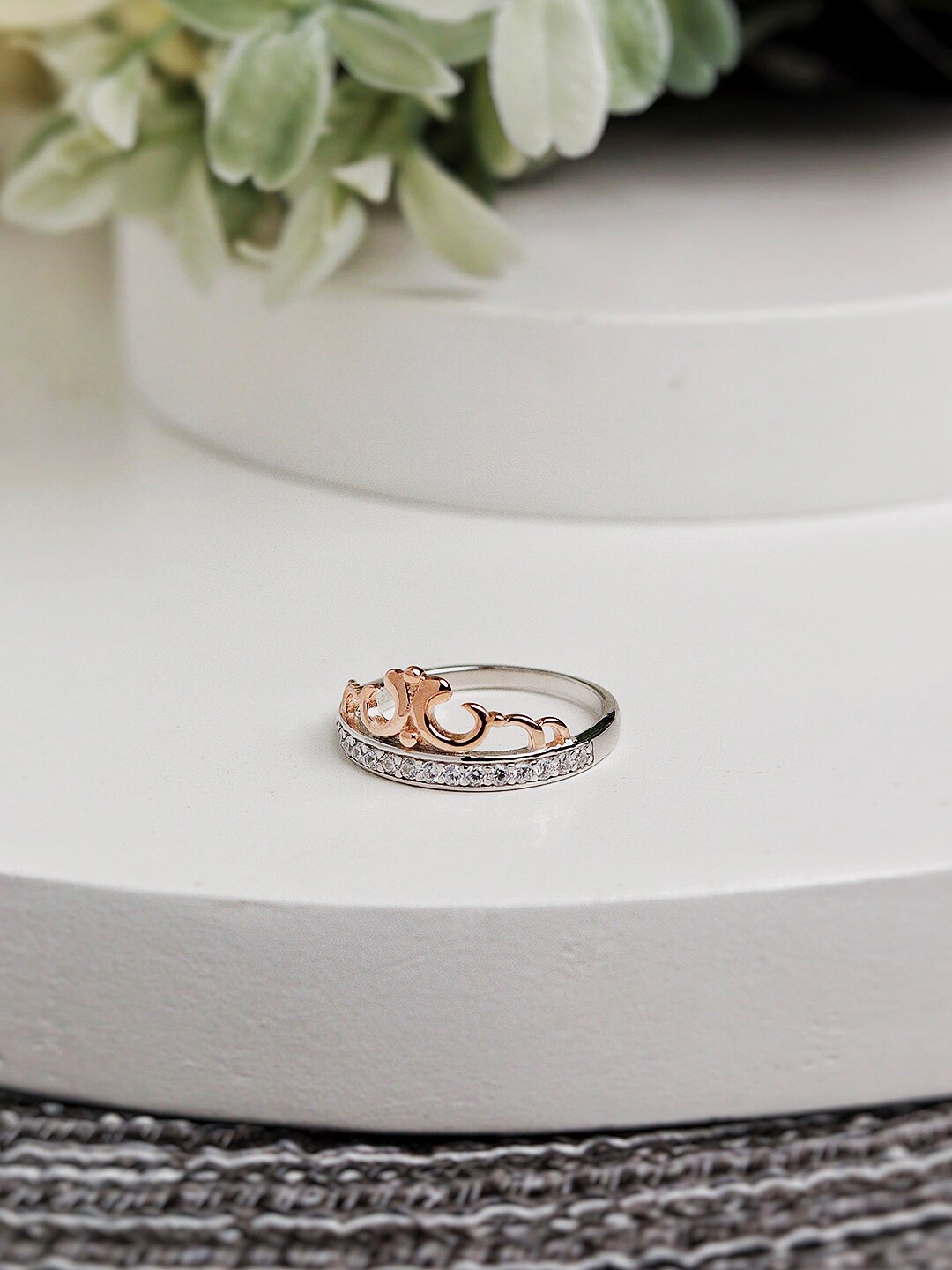 

CURIO COTTAGE 92.5% Pure Silver Rhodium Plated Cubic Zirconia Studded Finger Ring