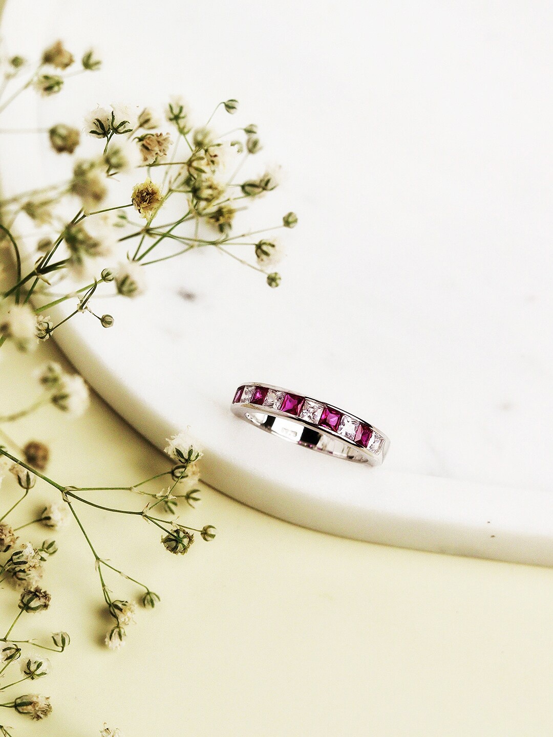 

CURIO COTTAGE Silver Rhodium-plated Crystals & CZ-studded Finger Ring