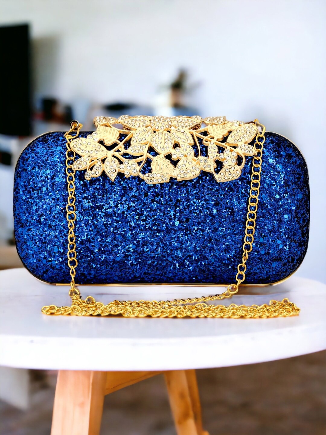 

Toobacraft Embellished Box Clutch, Blue