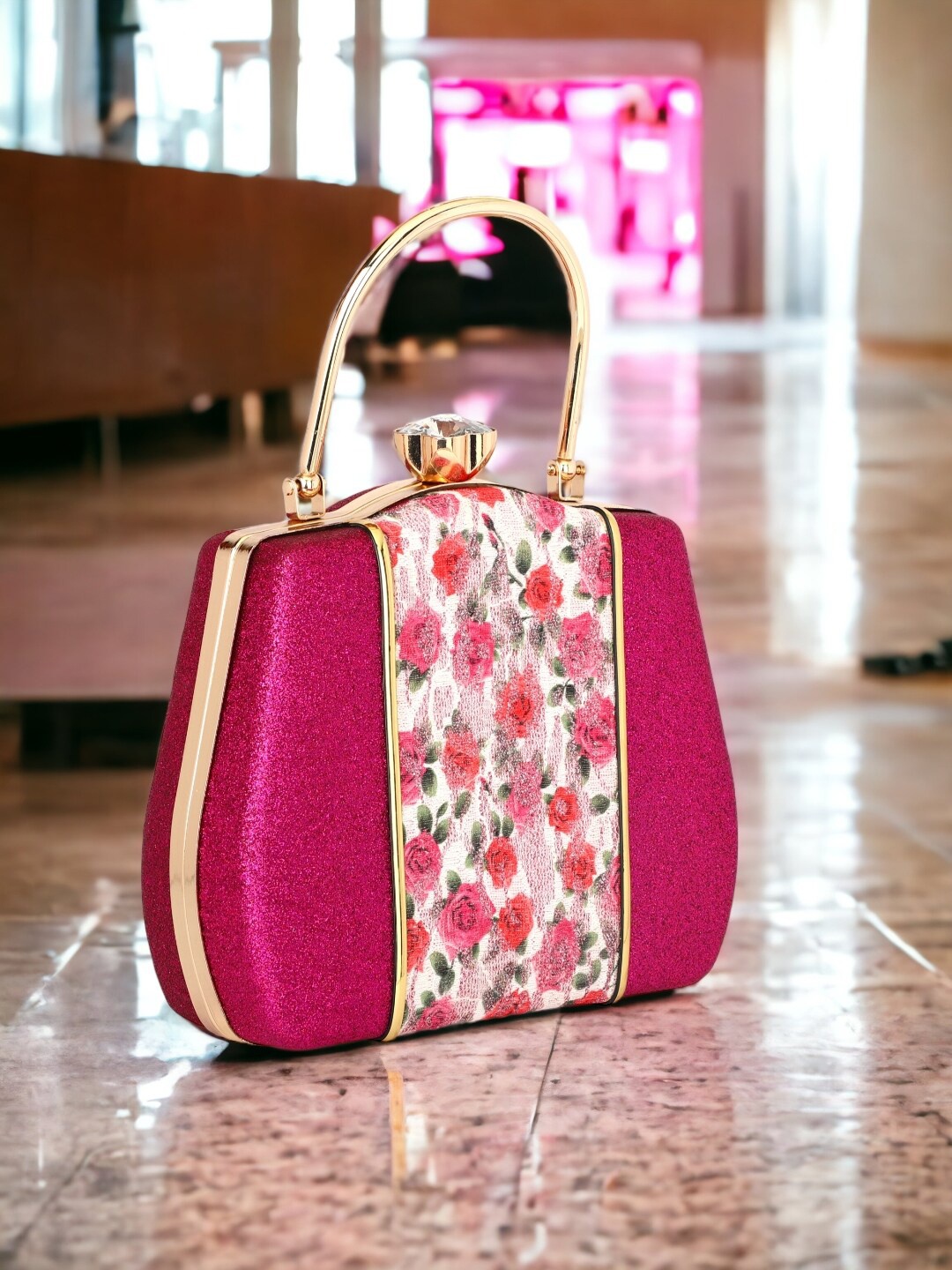 

Toobacraft Printed Embellished Box Clutch, Magenta