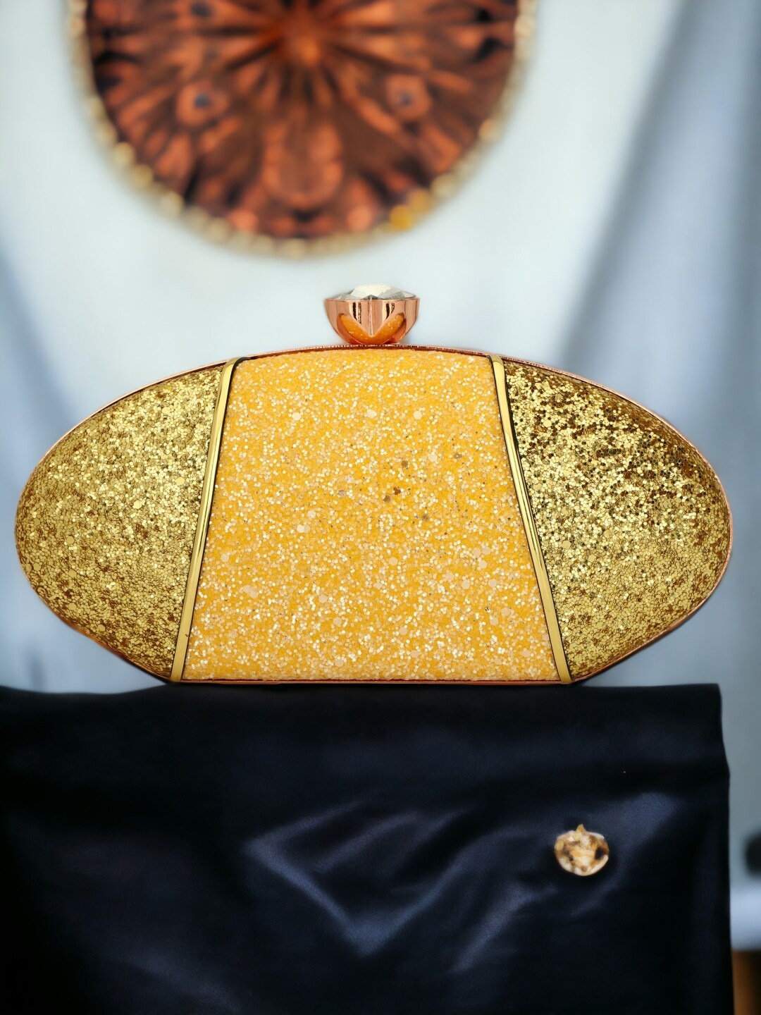 

Toobacraft Embellished Oval Clutch, Gold