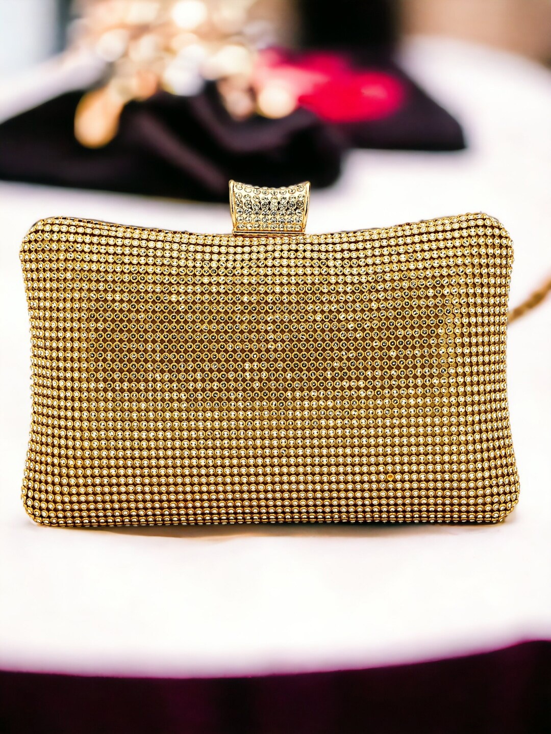 

Toobacraft Embellished Box Clutch, Gold