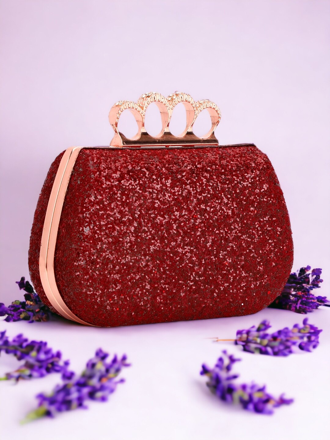 

Toobacraft Red Embellished Box Clutch