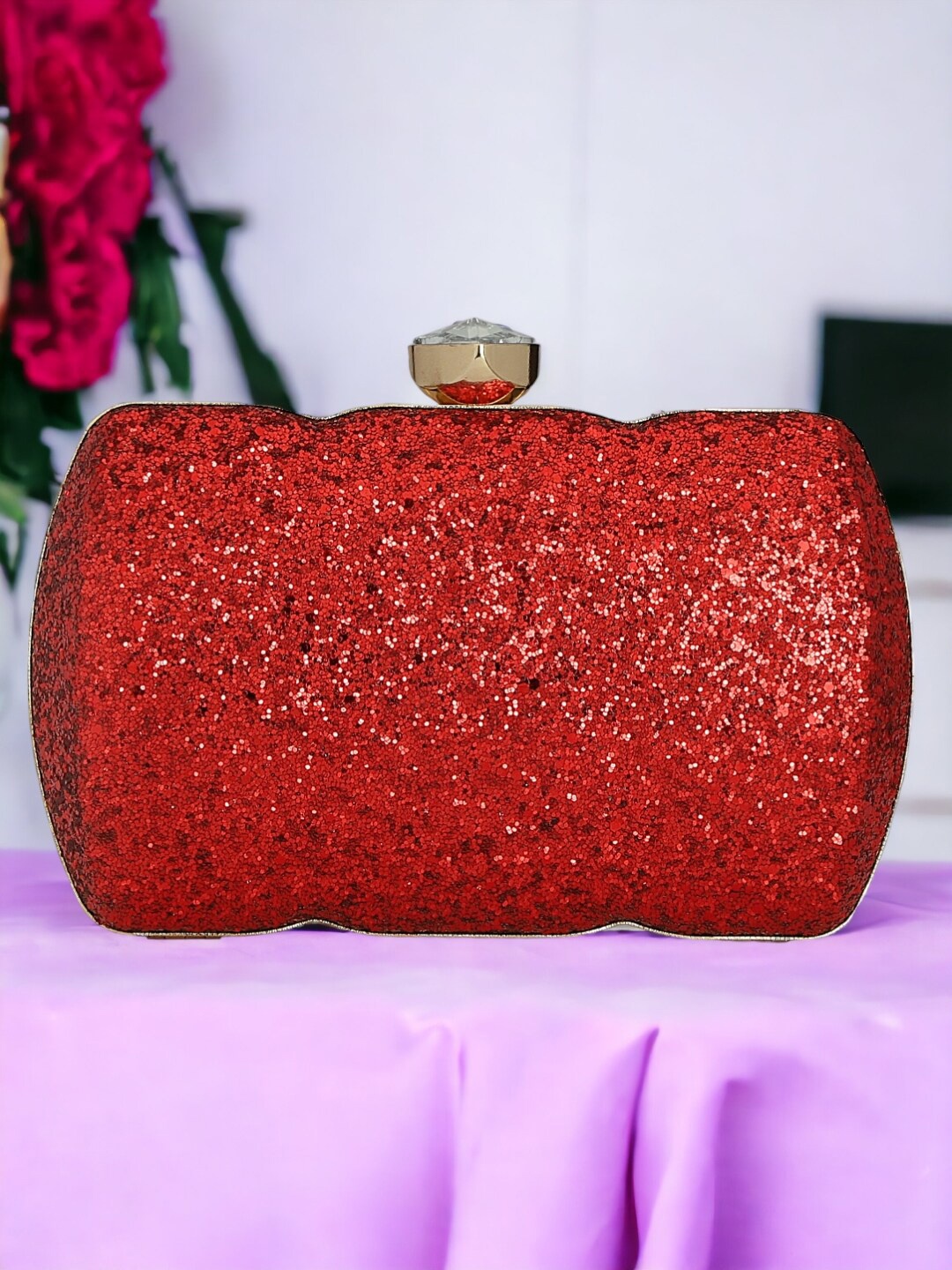 

Toobacraft Red Embellished Box Clutch