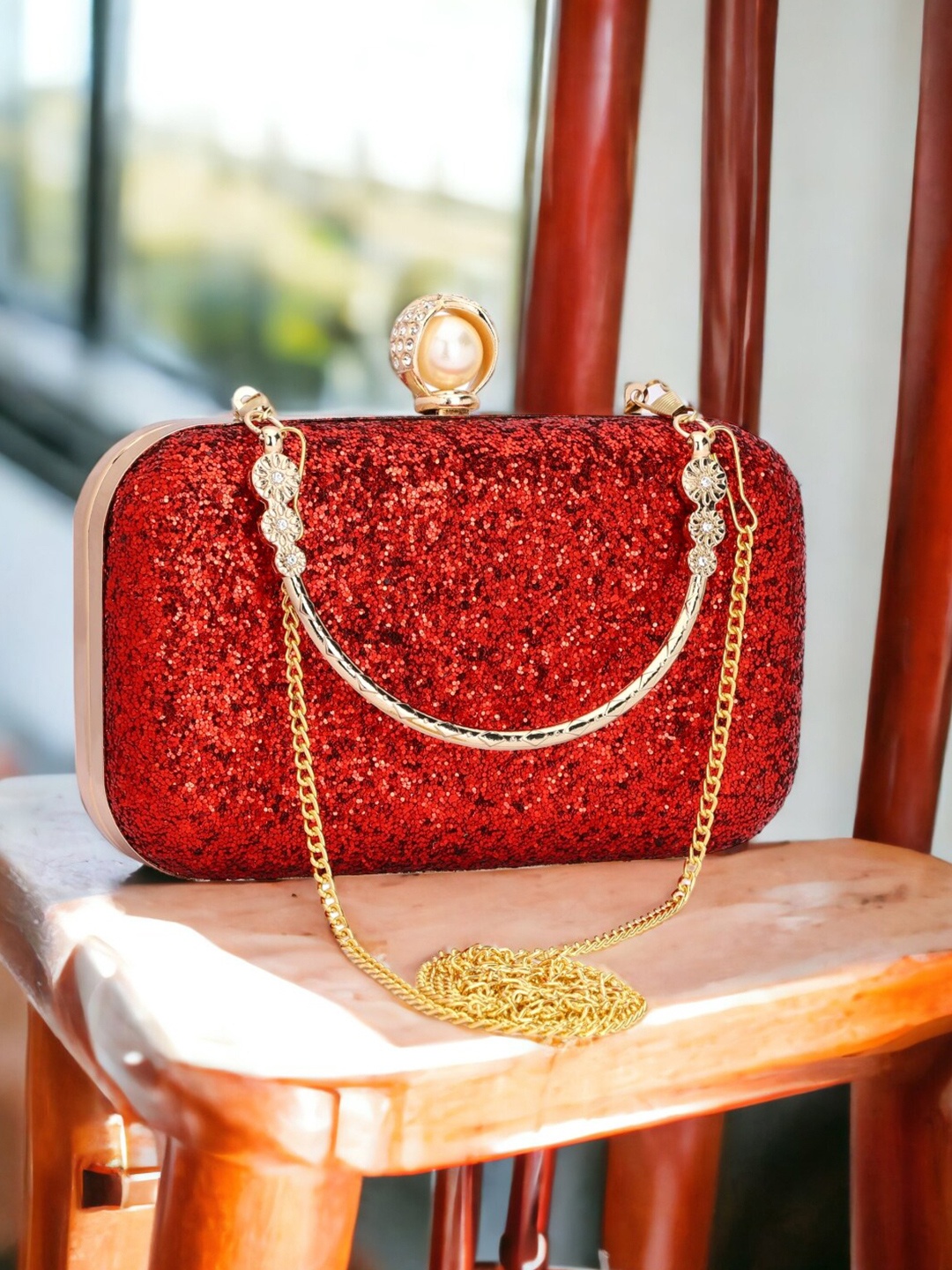 

Toobacraft Embellished Box Clutch, Red