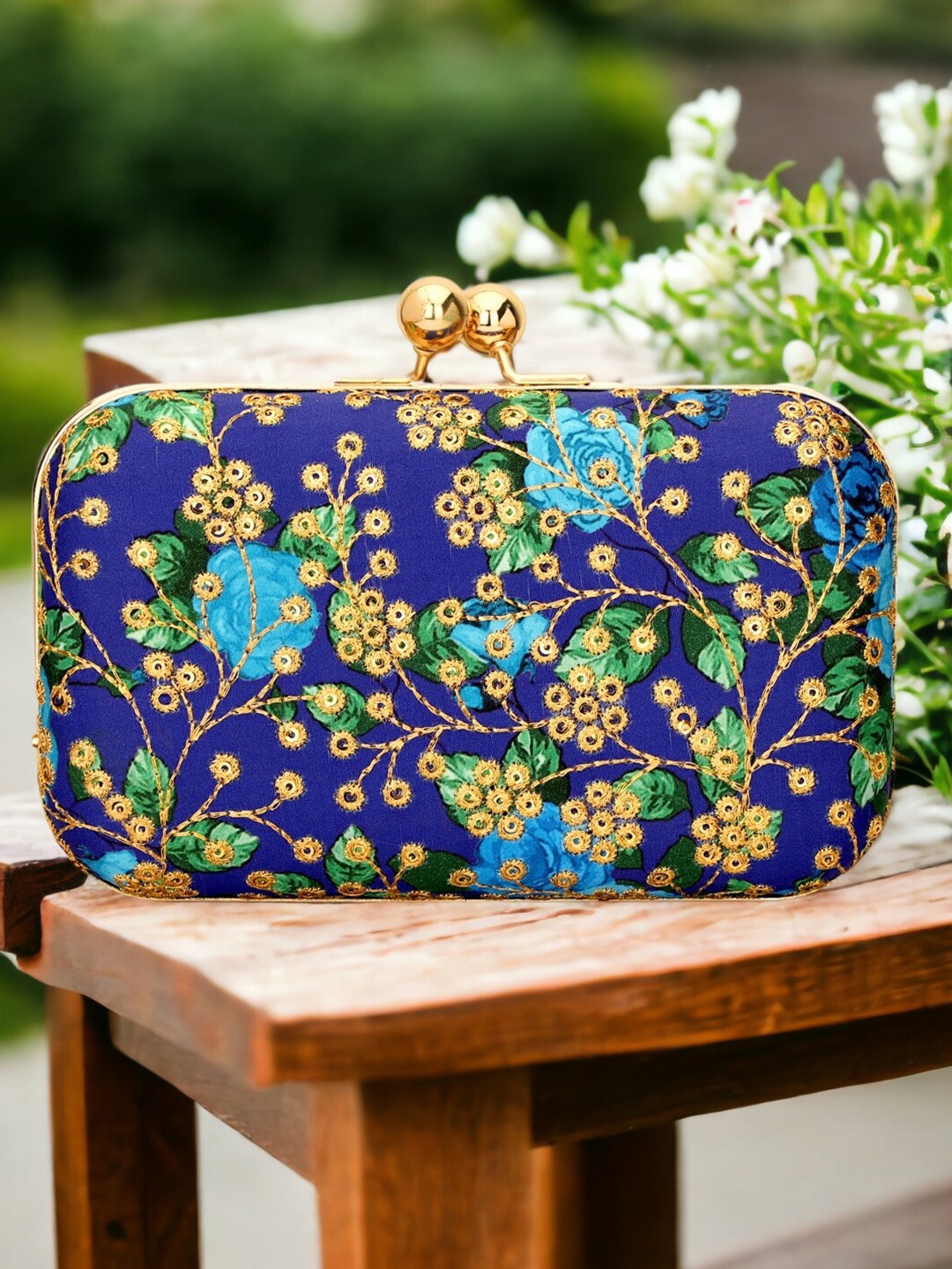 

Toobacraft Embellished Box Clutch, Blue