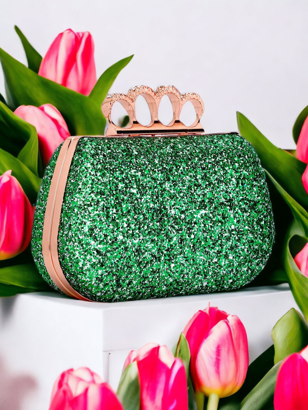 

Toobacraft Embellished Box Clutch, Green