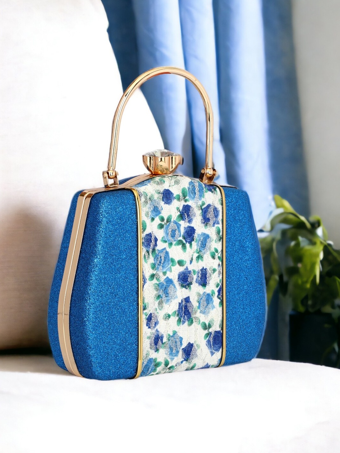 

Toobacraft Embellished Box Clutch, Blue