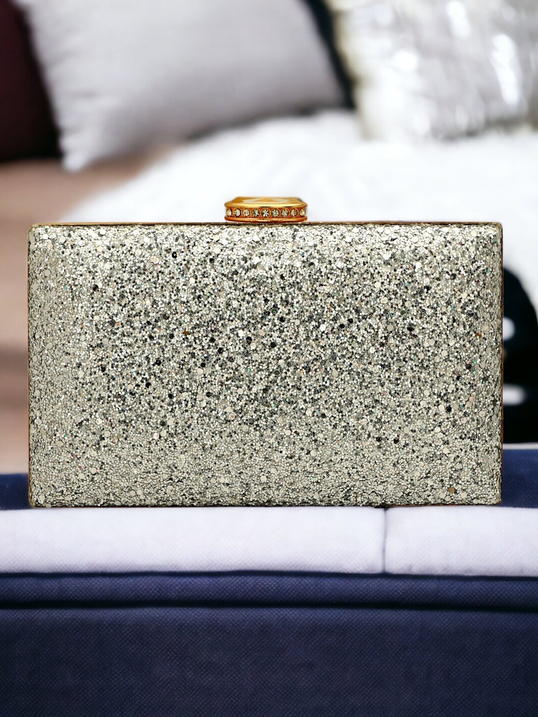 

Toobacraft Embellished Box Clutch, Silver