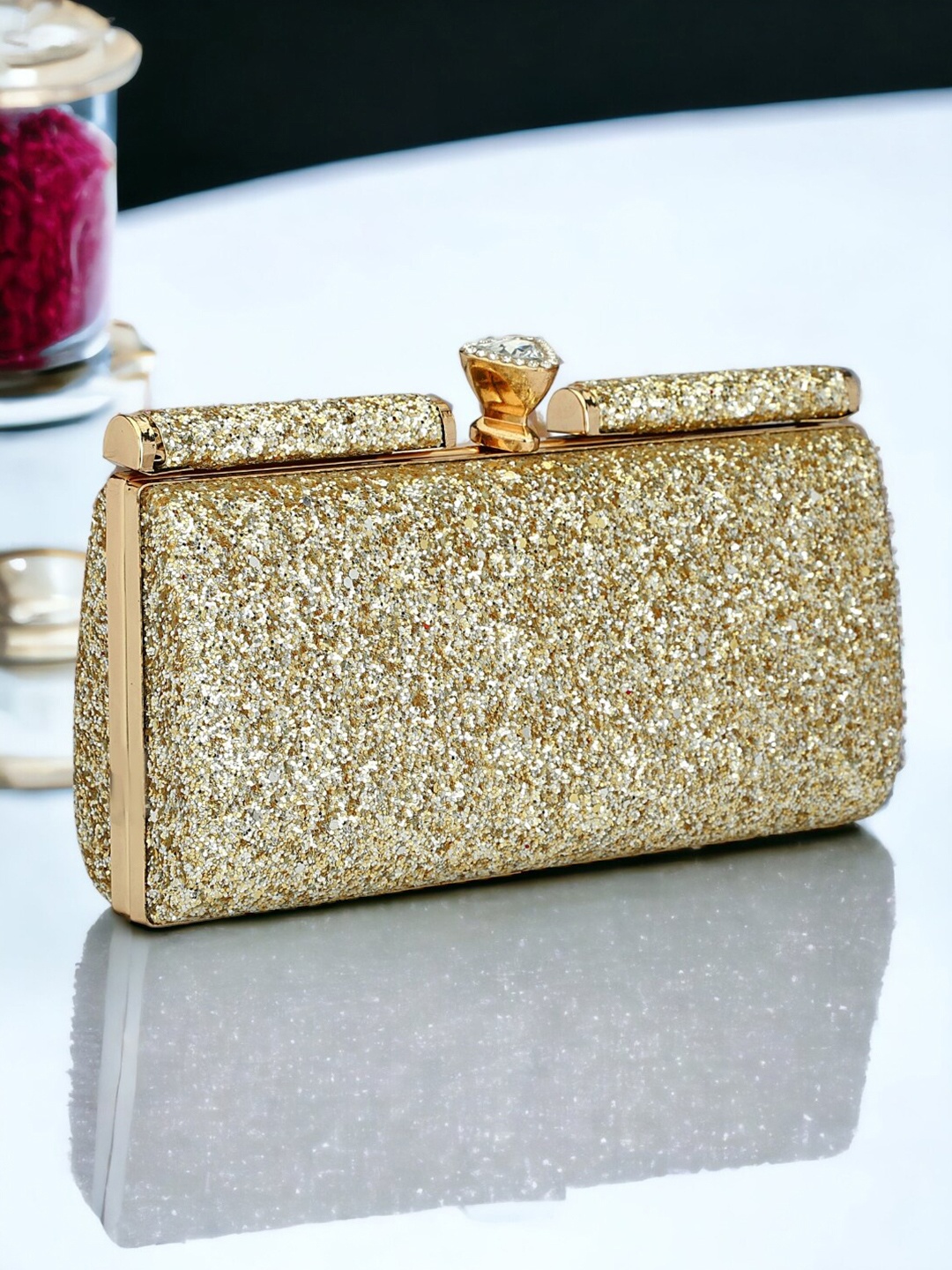 

Toobacraft Embellished Box Clutch, Gold