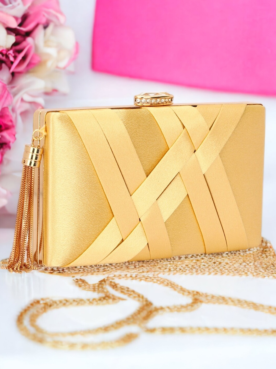 

Toobacraft Embellished Box Clutch, Beige