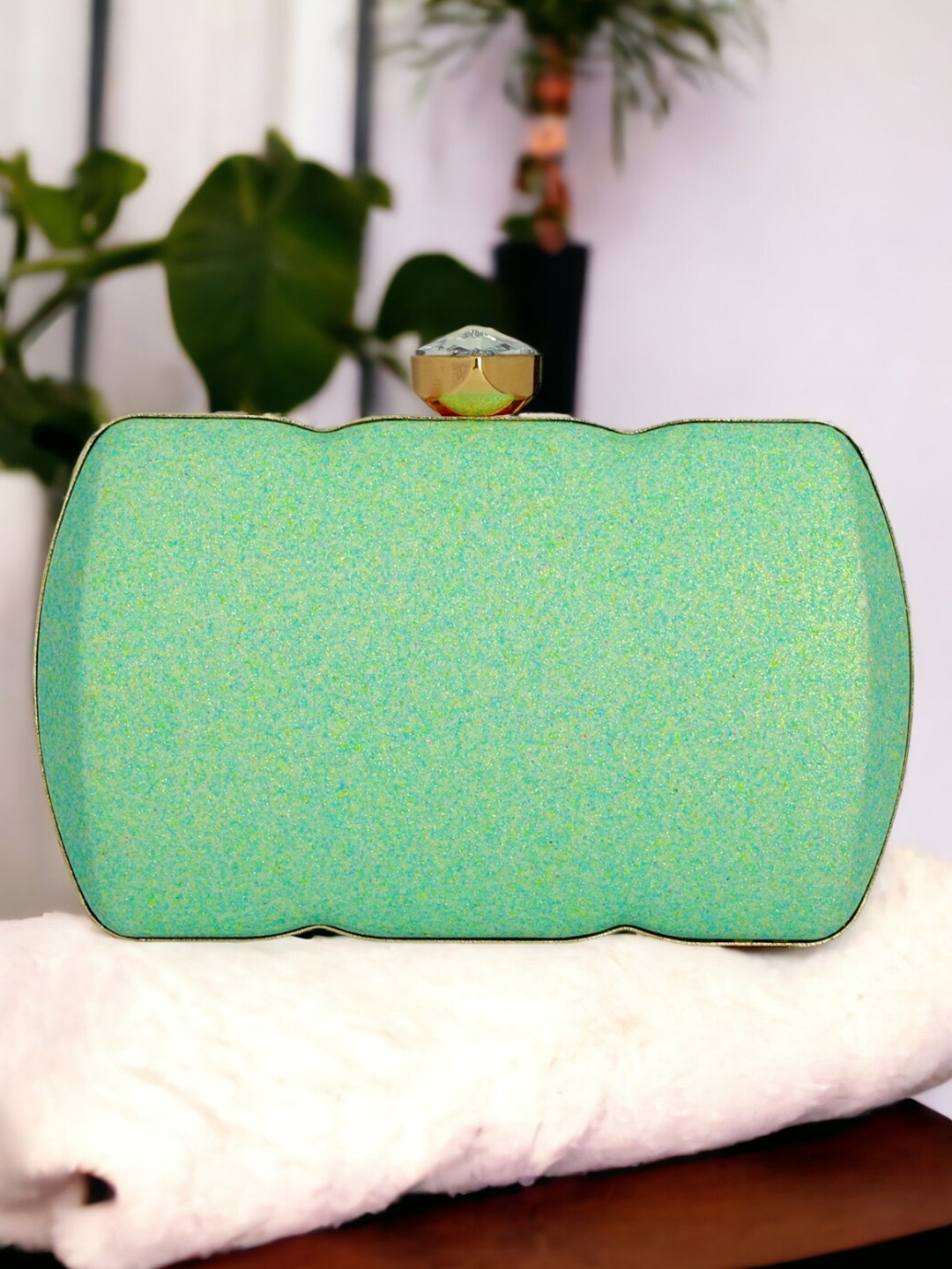 

Toobacraft Embellished Box Clutch, Green