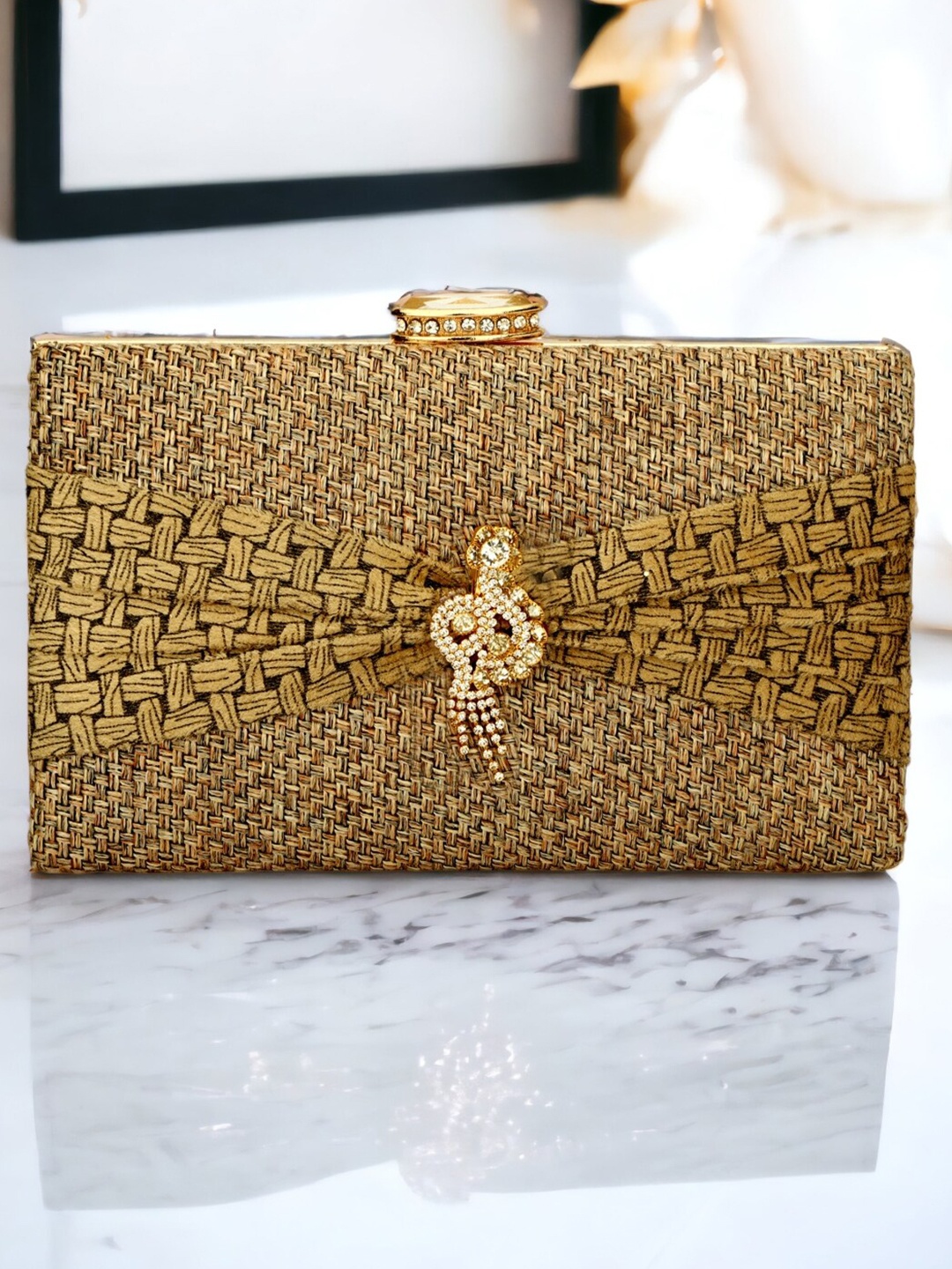 

Toobacraft Embellished Box Clutch, Gold