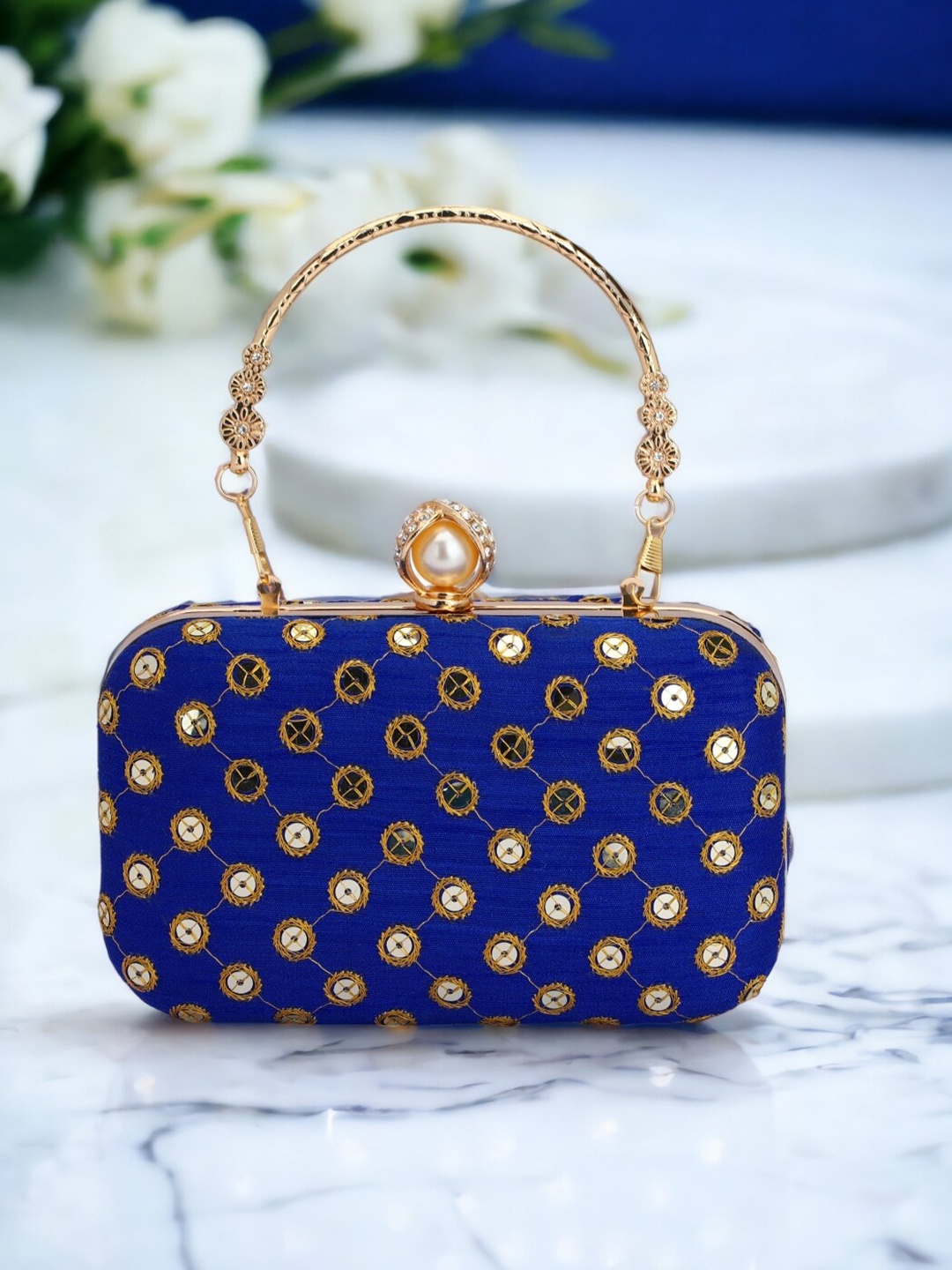 

Toobacraft Embellished Box Clutch, Blue