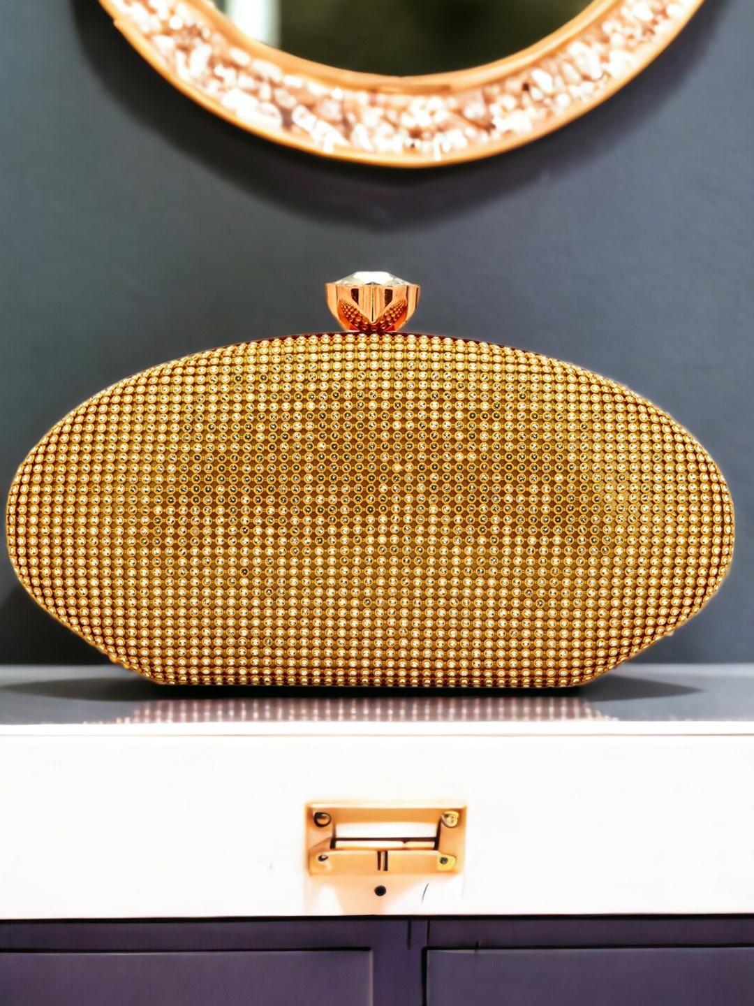 

Toobacraft Embellished Box Clutch, Gold