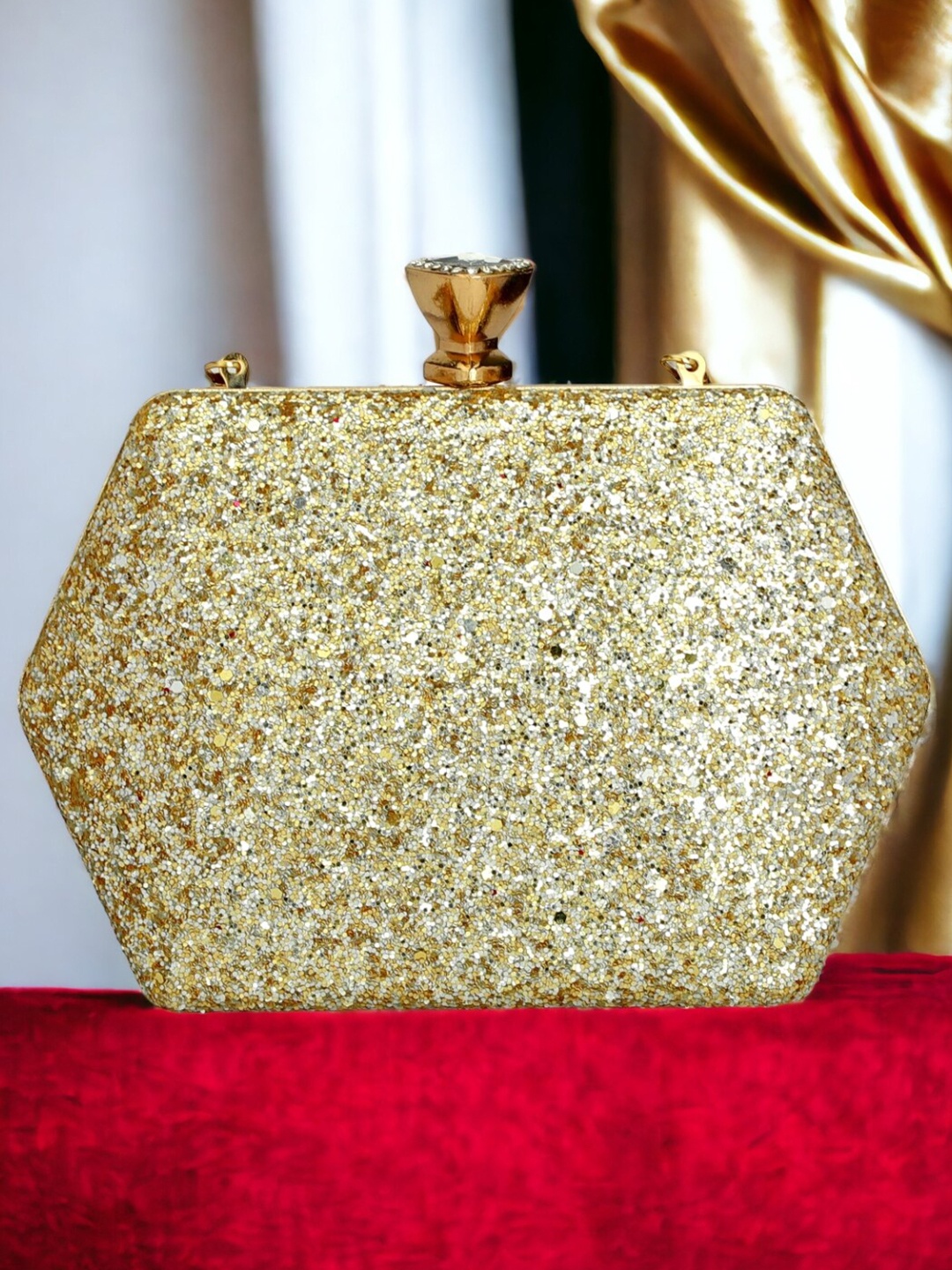 

Toobacraft Embellished Box Clutch, Gold