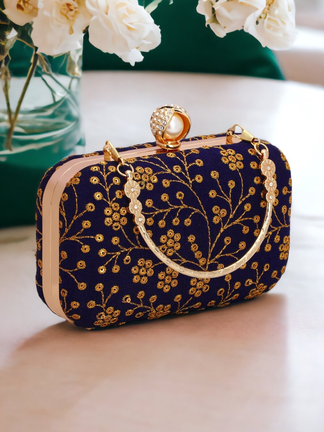 

Toobacraft Embellished Box Clutch, Blue