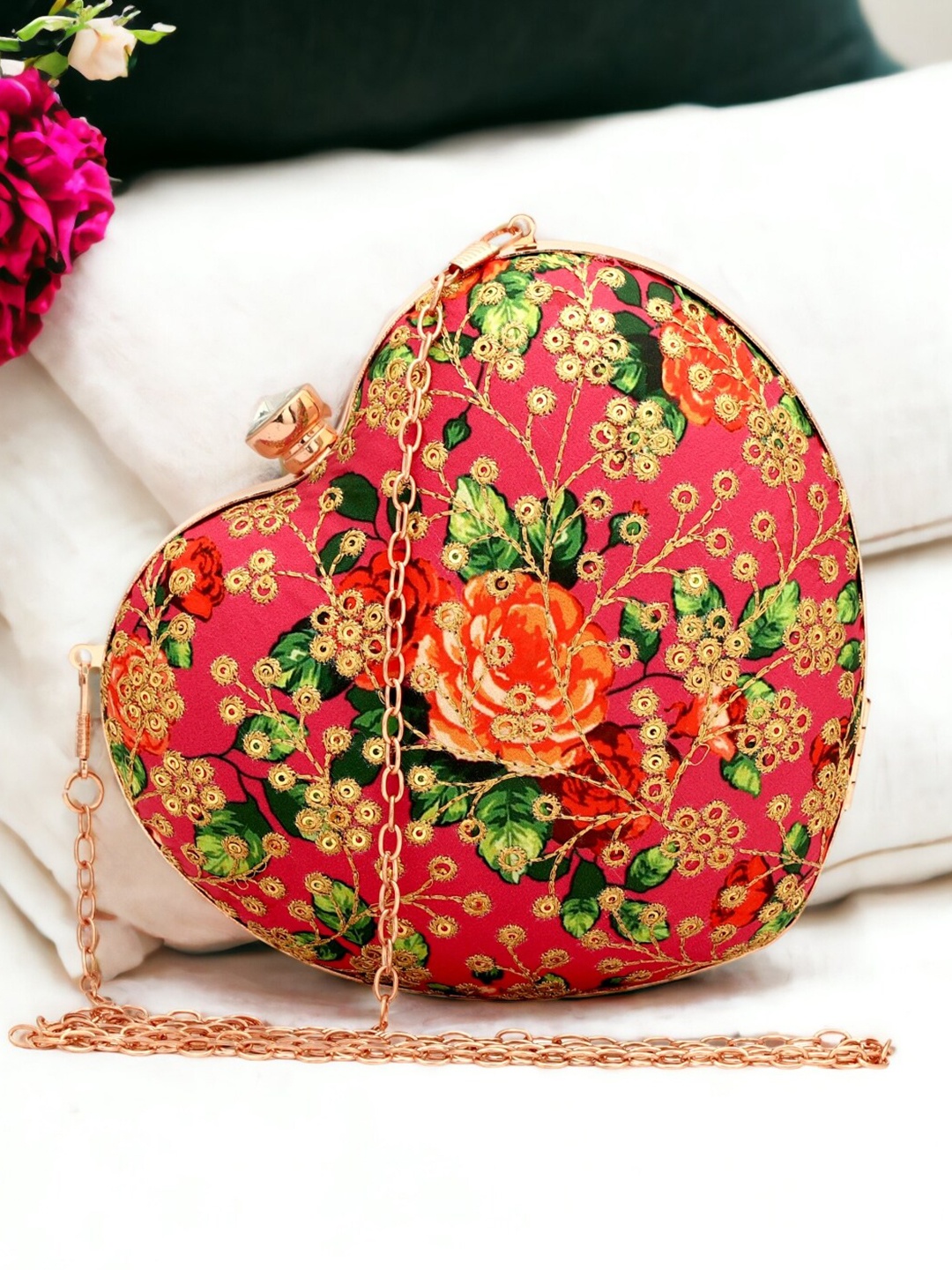 

Toobacraft Floral Embroidered Box Clutch, Magenta