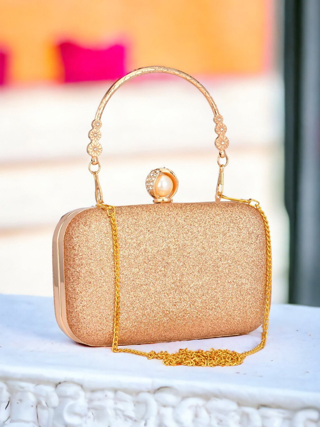 

Toobacraft Embellished Box Clutch, Gold