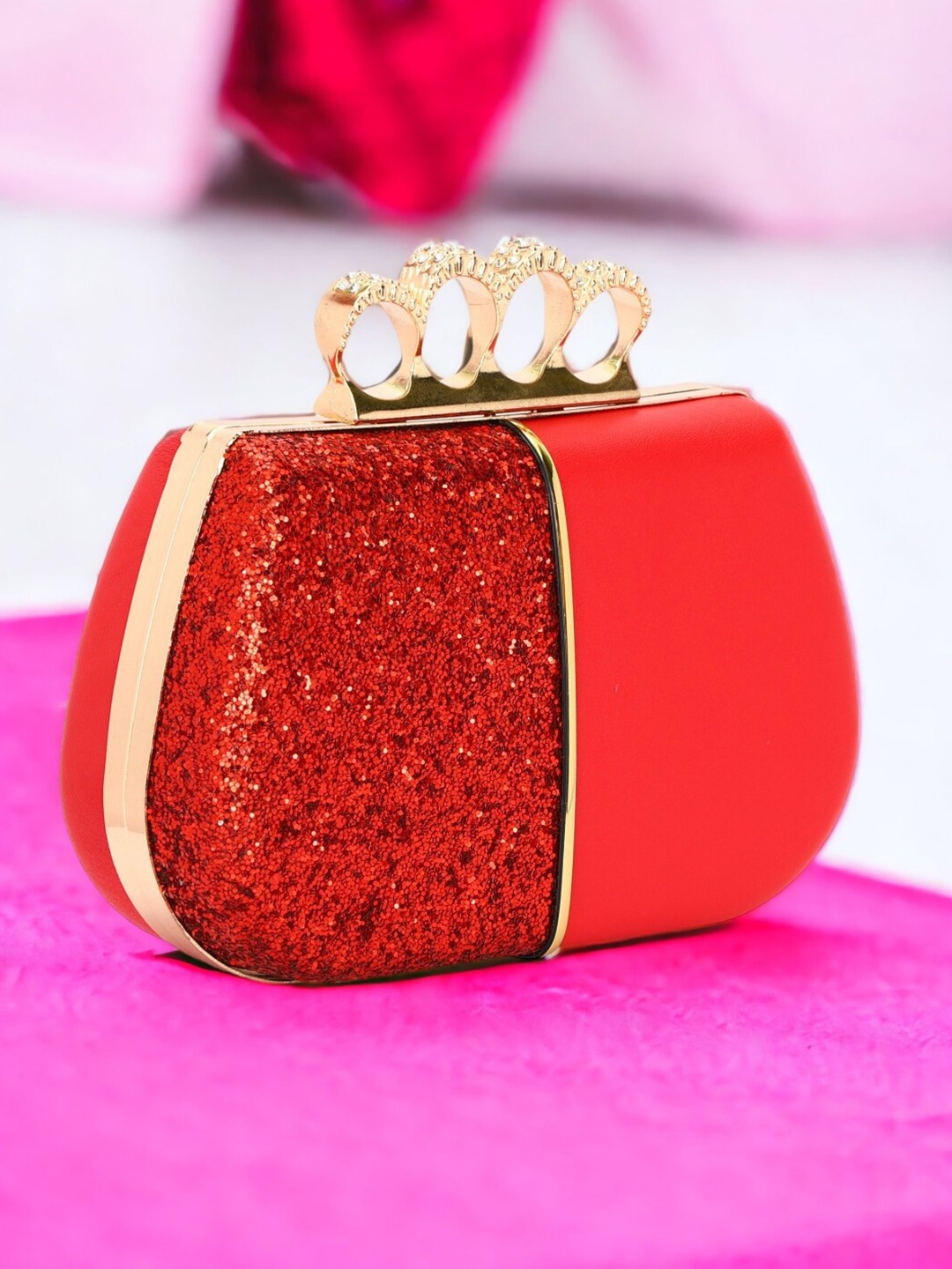 

Toobacraft Embellished Box Clutch, Red