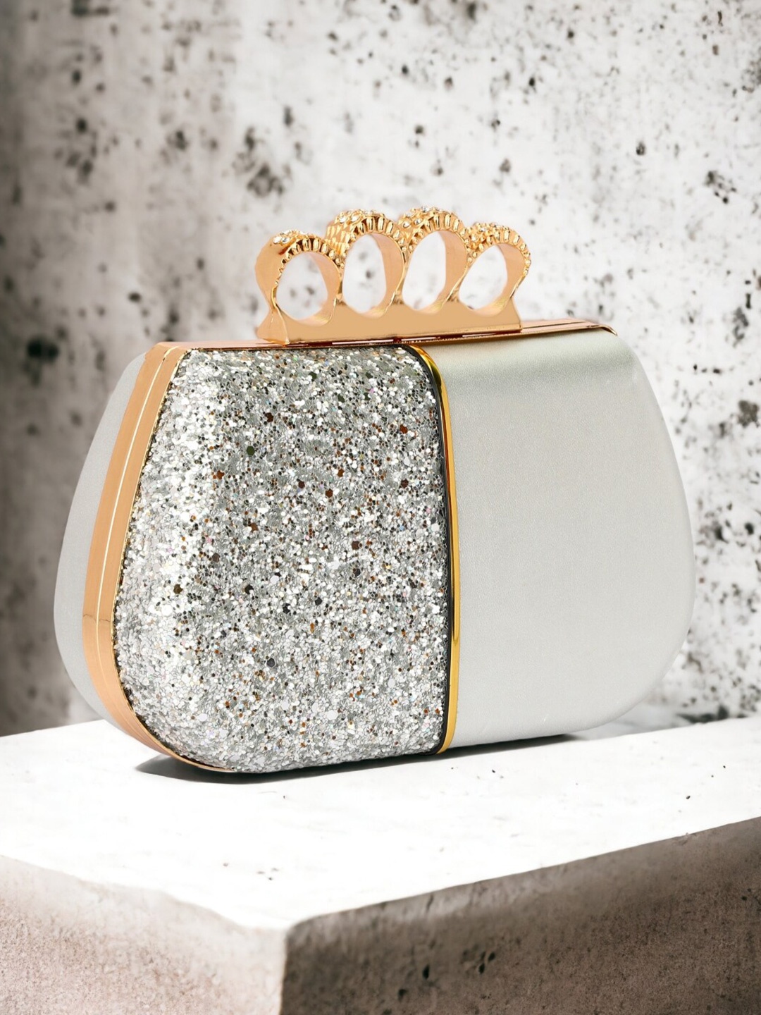 

Toobacraft Embellished Box Clutch, Silver
